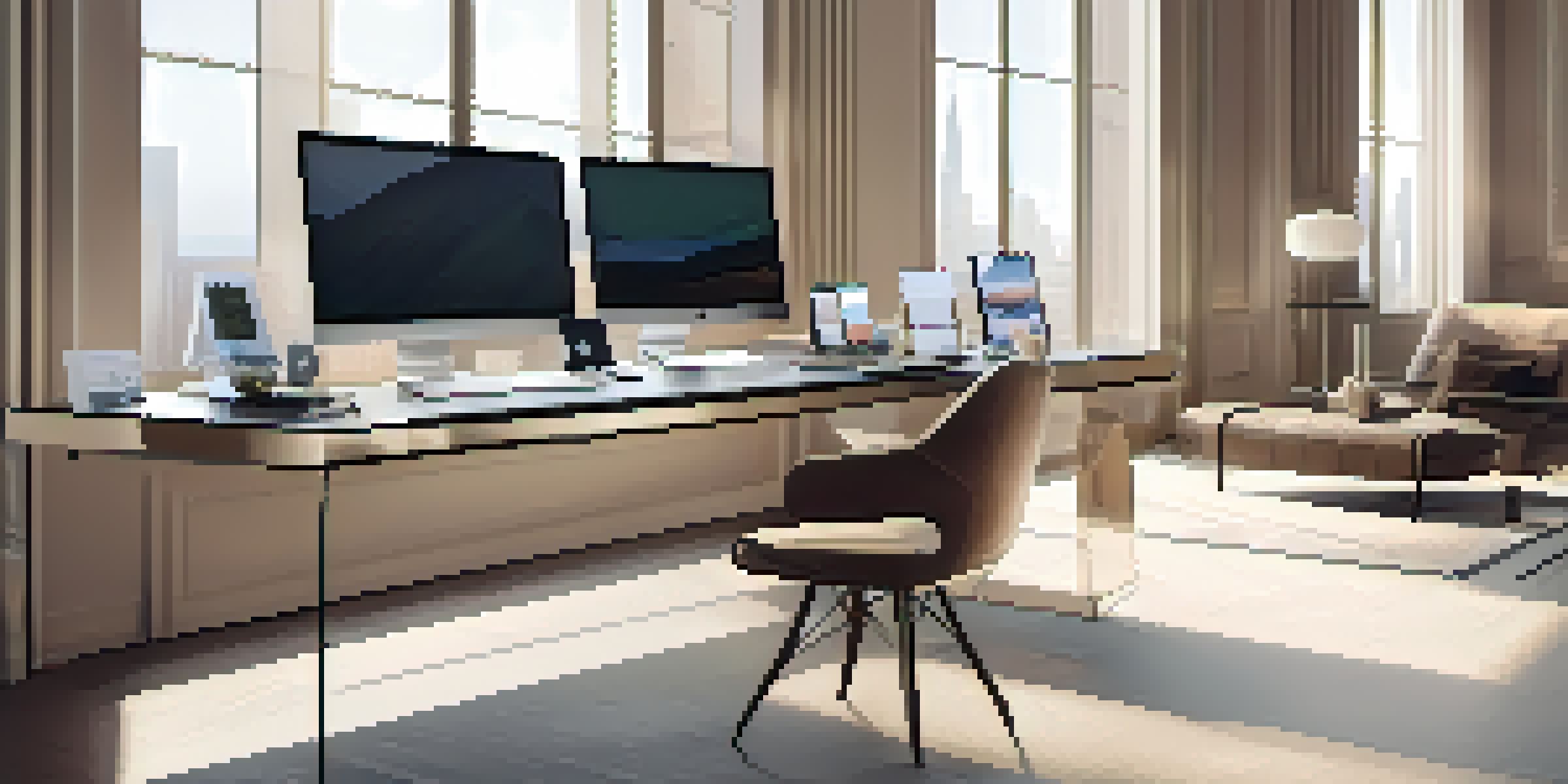A modern desk showcasing various high-end tech gadgets like smartphones and laptops in a well-lit room.