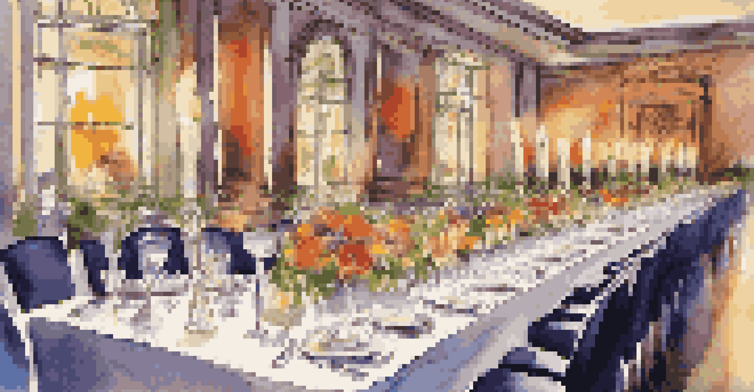 A gourmet dinner table set for a luxury charity event, featuring artfully plated dishes and elegant decor.