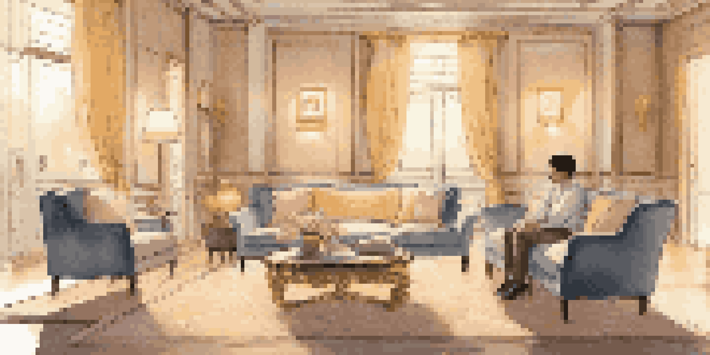 A luxury relationship coaching session with a coach and a young couple in a beautifully decorated room, embodying warmth and comfort.