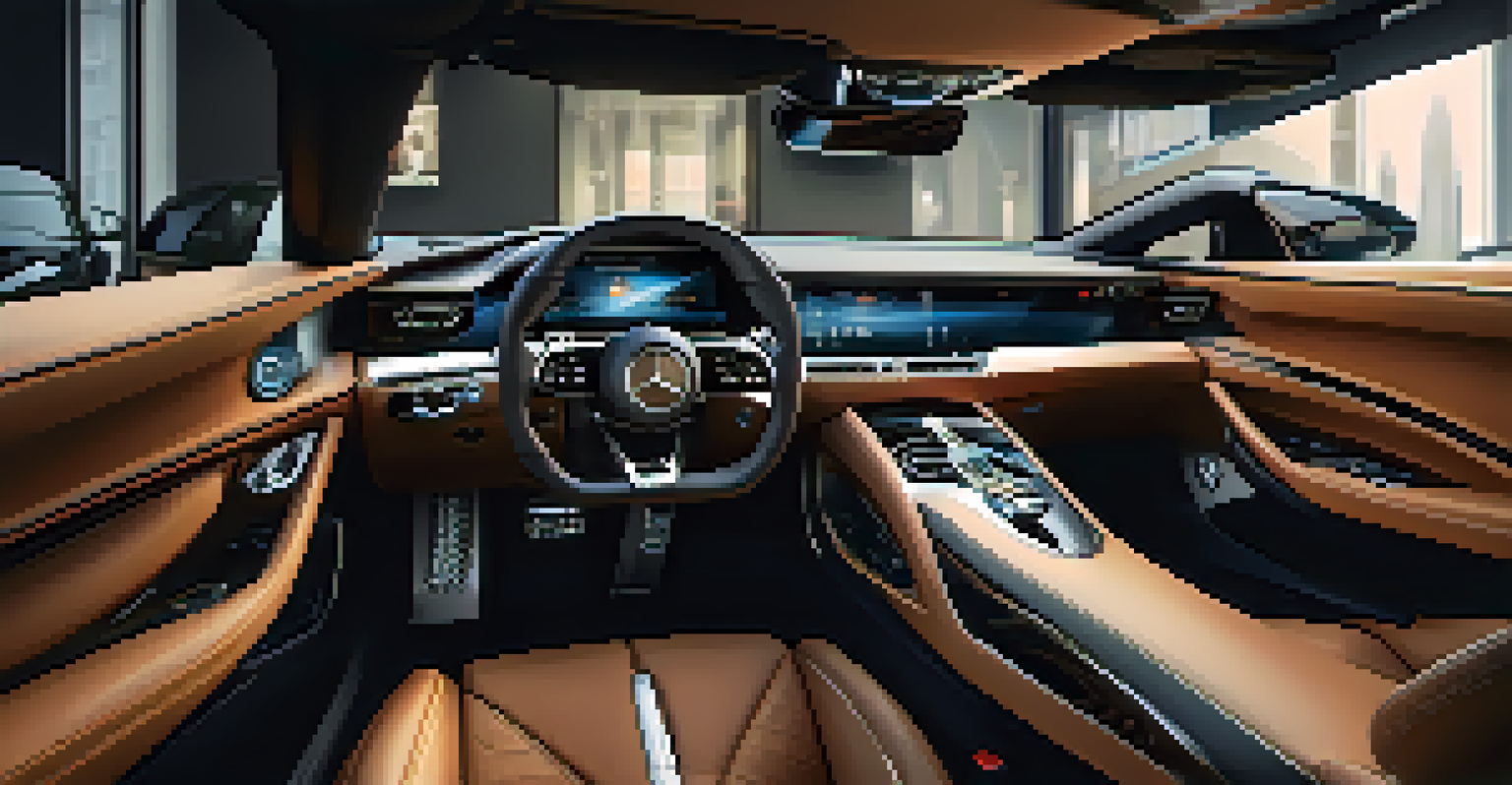 Interior view of a luxury performance car with leather seats and advanced technology dashboard.