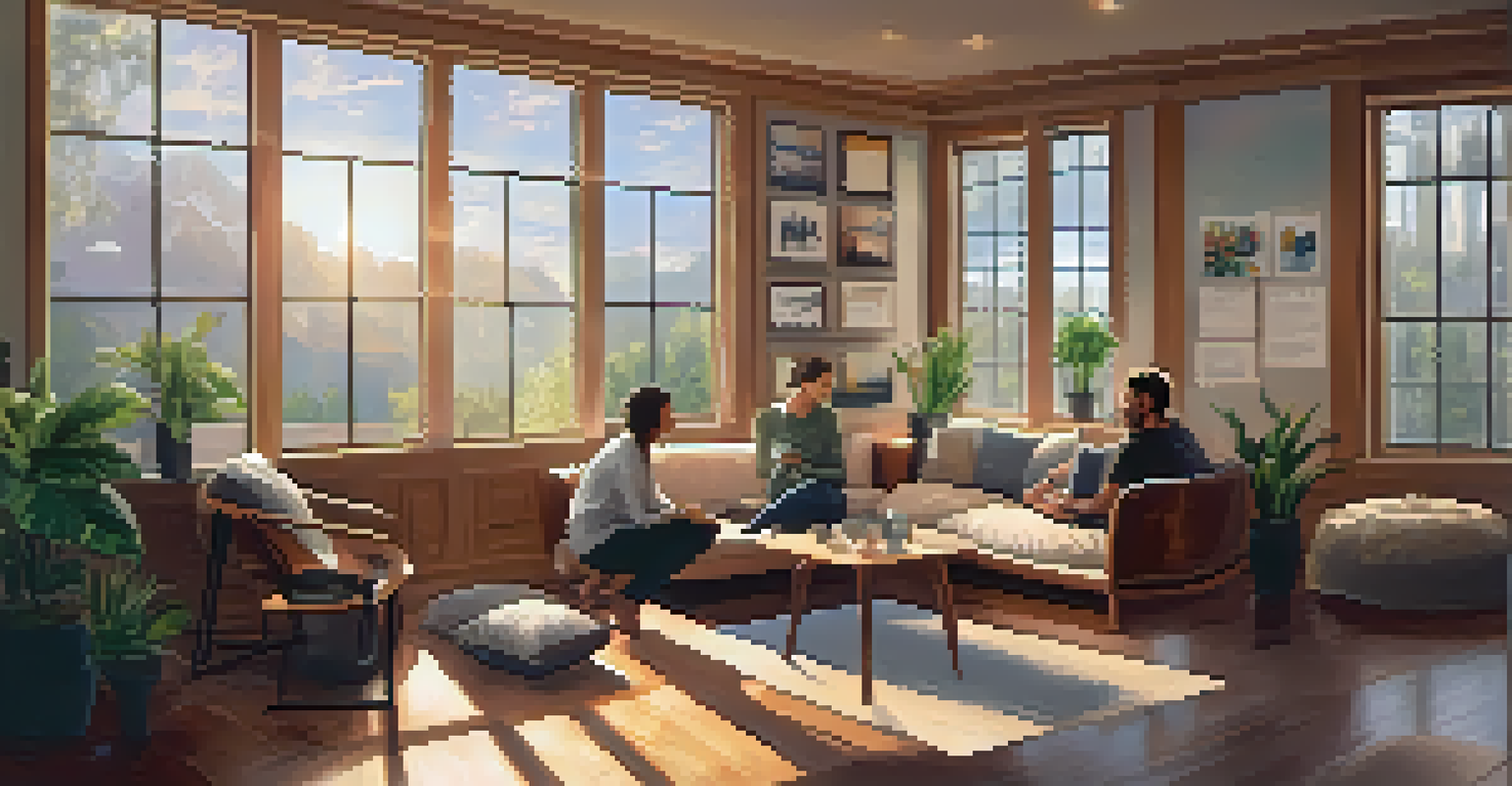 A couple participating in a personal growth workshop in a warm and inviting indoor space.