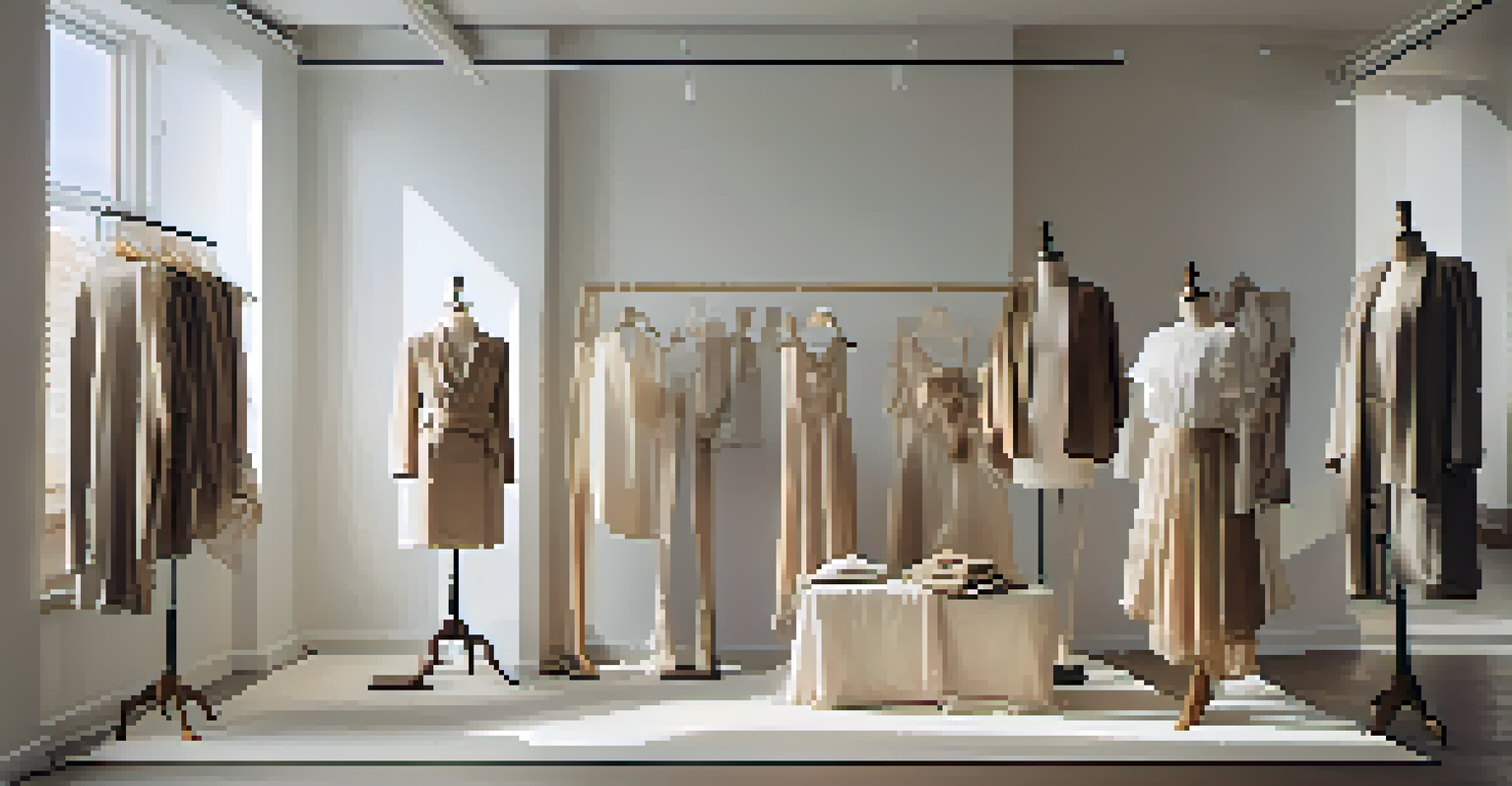 A display of sustainable fashion items made from organic and recycled materials, arranged elegantly against a neutral backdrop.