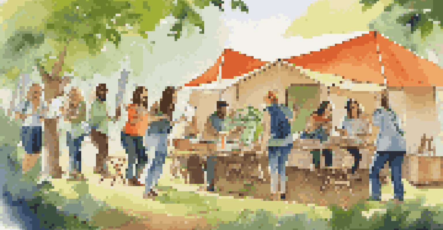 A group of people taking part in a scavenger hunt at a luxury camping site, surrounded by trees and colorful tents, showcasing teamwork and laughter.