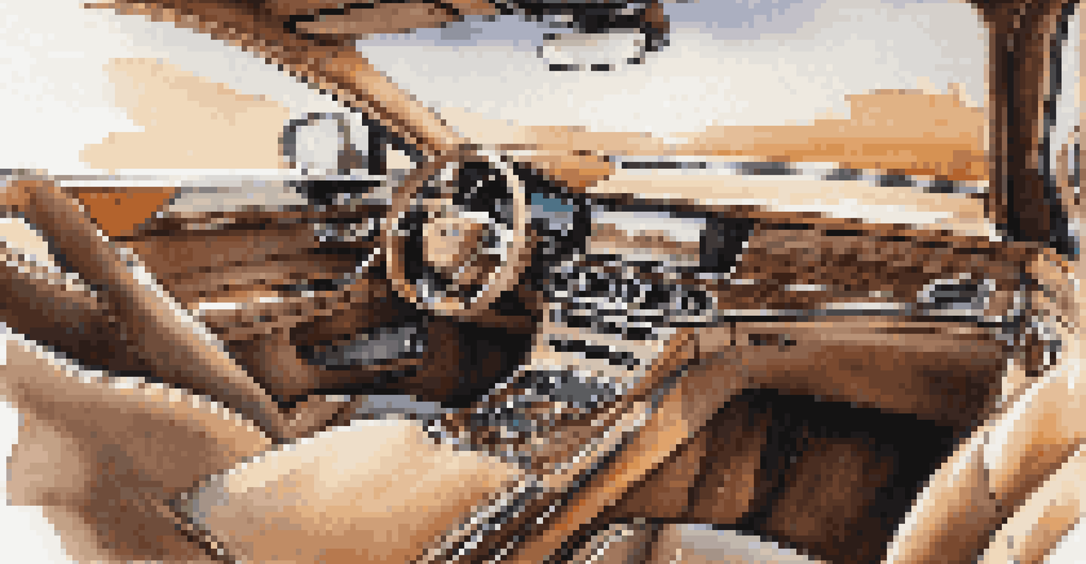 An elegant luxury car interior featuring high-quality leather and artistic details, illuminated by soft ambient lighting.