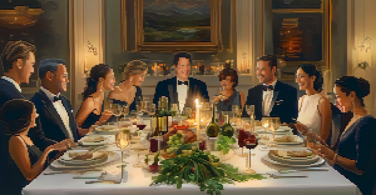 An elegantly set dining table with gourmet dishes and wine glasses, as participants share laughter and enjoy their culinary creations.