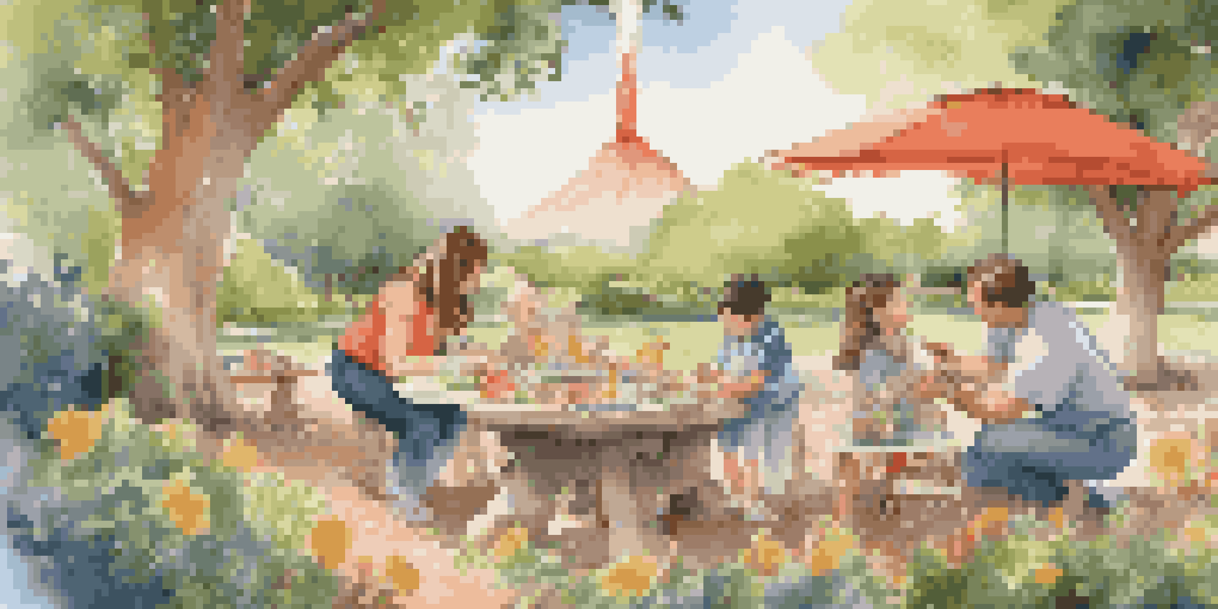 A family working together on a baking soda and vinegar volcano experiment in a beautifully arranged garden, with joyful expressions and high-quality equipment.