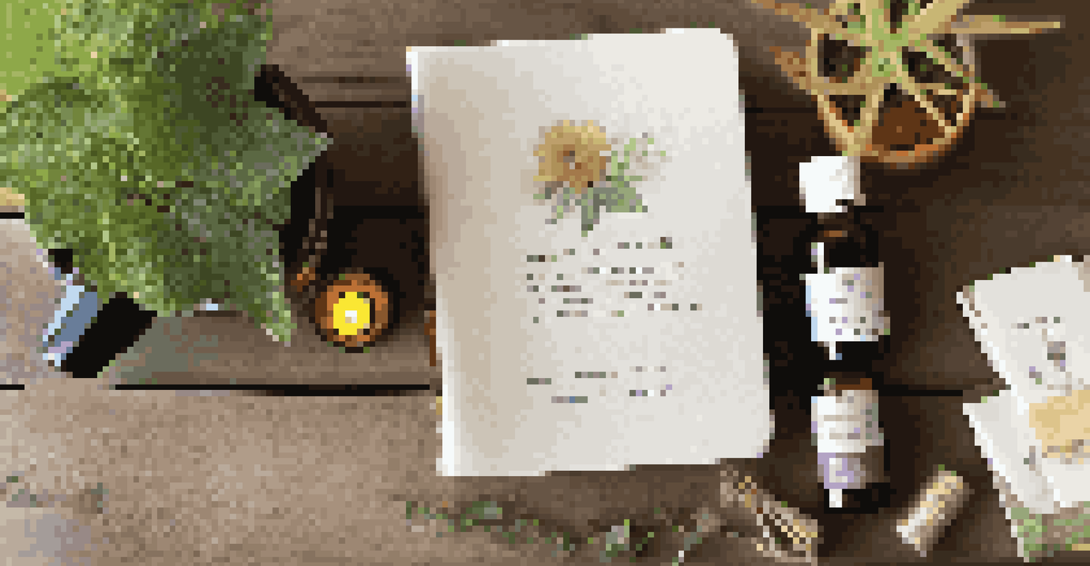 A welcoming kit for guests at a wellness retreat, featuring journals, herbal teas, and essential oils on a wooden table with plants in the background.