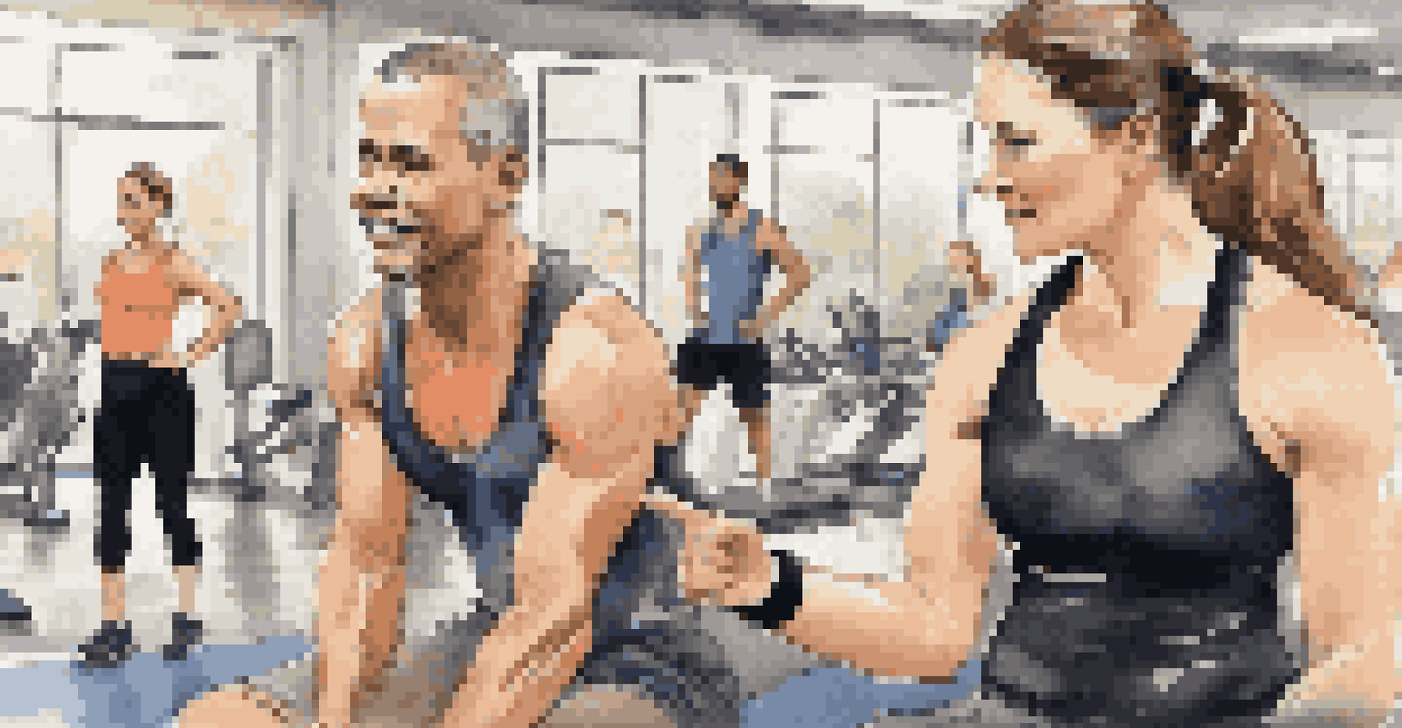 A fitness instructor giving personalized feedback to a participant in a group workout, highlighting engagement and technique.