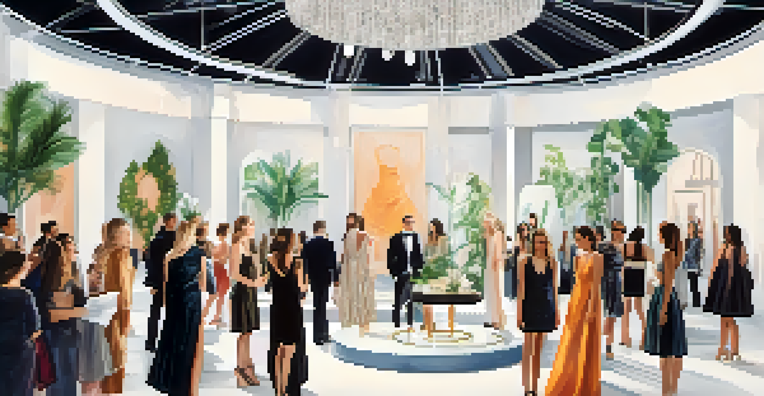 Models displaying high-end garments made from recycled materials at a circular fashion event in a stylish venue.