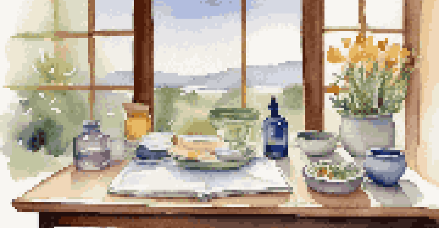 A retreat table with wellness gifts, essential oils, and a handwritten note.