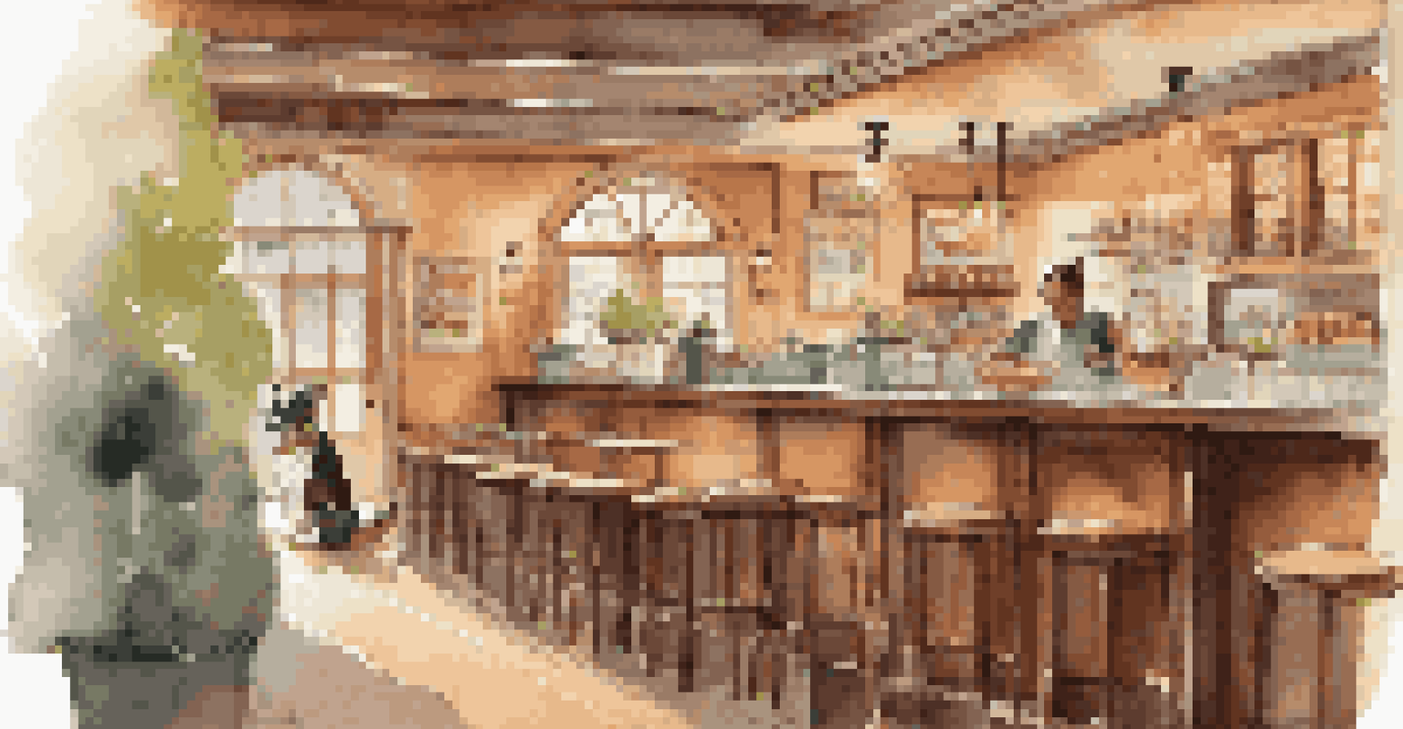A small dog sitting at a table in a cozy upscale pet-friendly cafe, enjoying a treat beside its owner in an inviting atmosphere.
