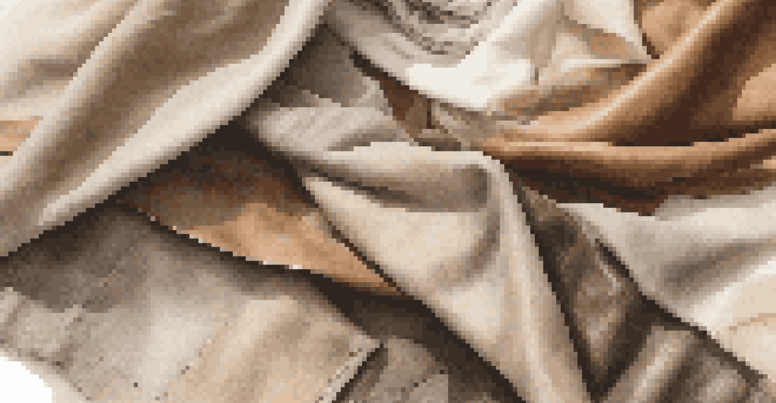 A close-up shot of various sustainable fabrics used in luxury fashion, including textures of recycled polyester and organic cotton, illuminated by natural light.