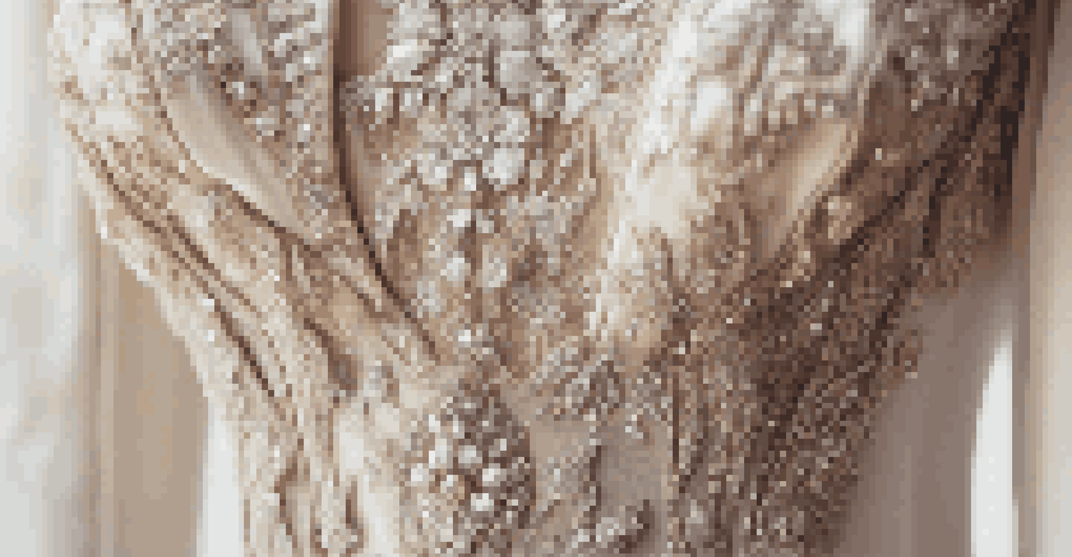 A close-up of a couture garment showcasing detailed embroidery and luxurious fabric textures.