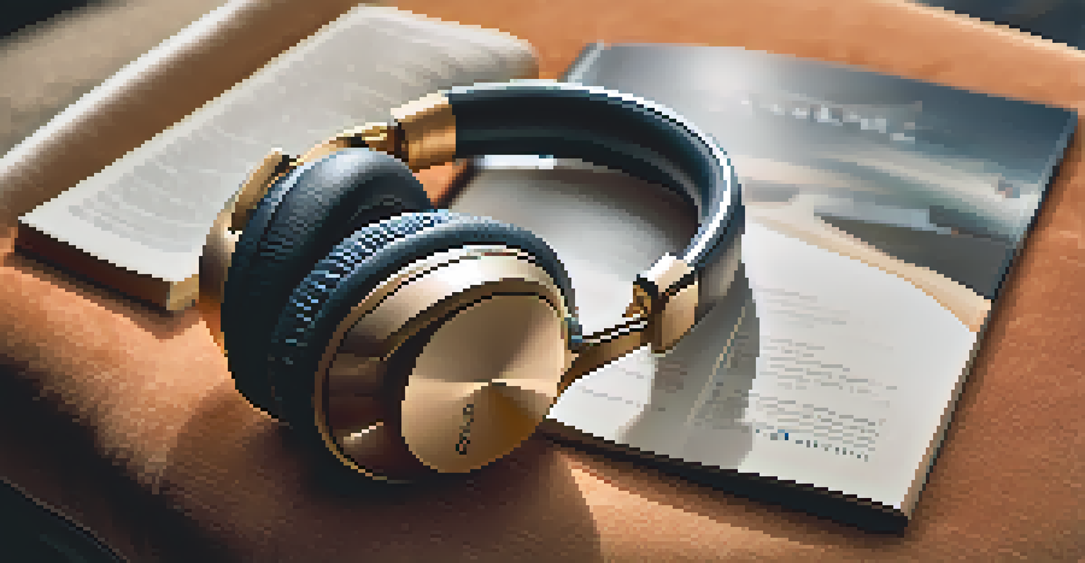 Luxury noise-canceling headphones on a velvet surface with an airport lounge in the background.