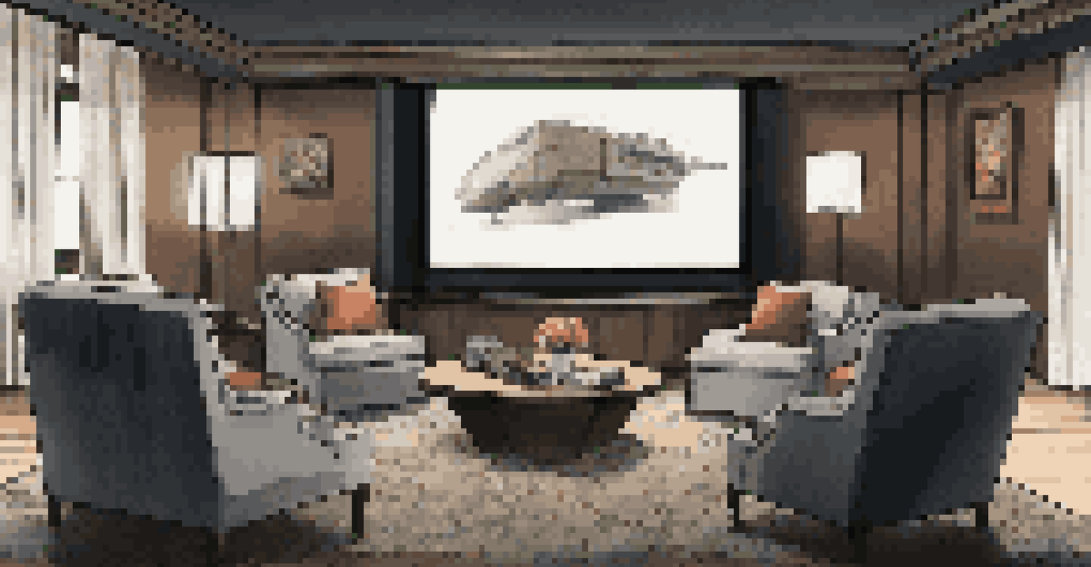 A stylish media room with a projector and comfortable seating arranged for optimal viewing.