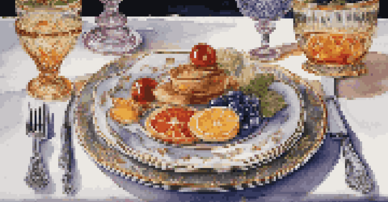 A close-up of gourmet food on fine china, featuring vibrant colors and an elegant table setting with candlelight.