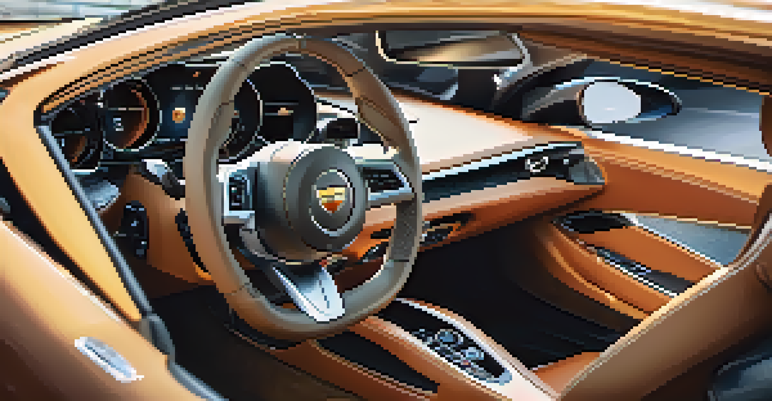 A close-up of a luxurious sports car's interior during a test drive, showcasing its modern design and features.