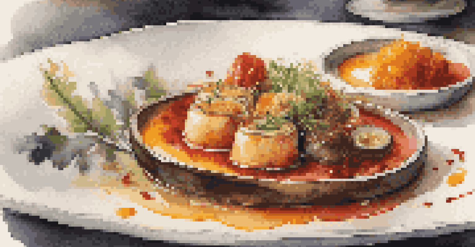 A close-up of a gourmet dish with vibrant sauces and delicate garnishes, set against a stylish restaurant background.