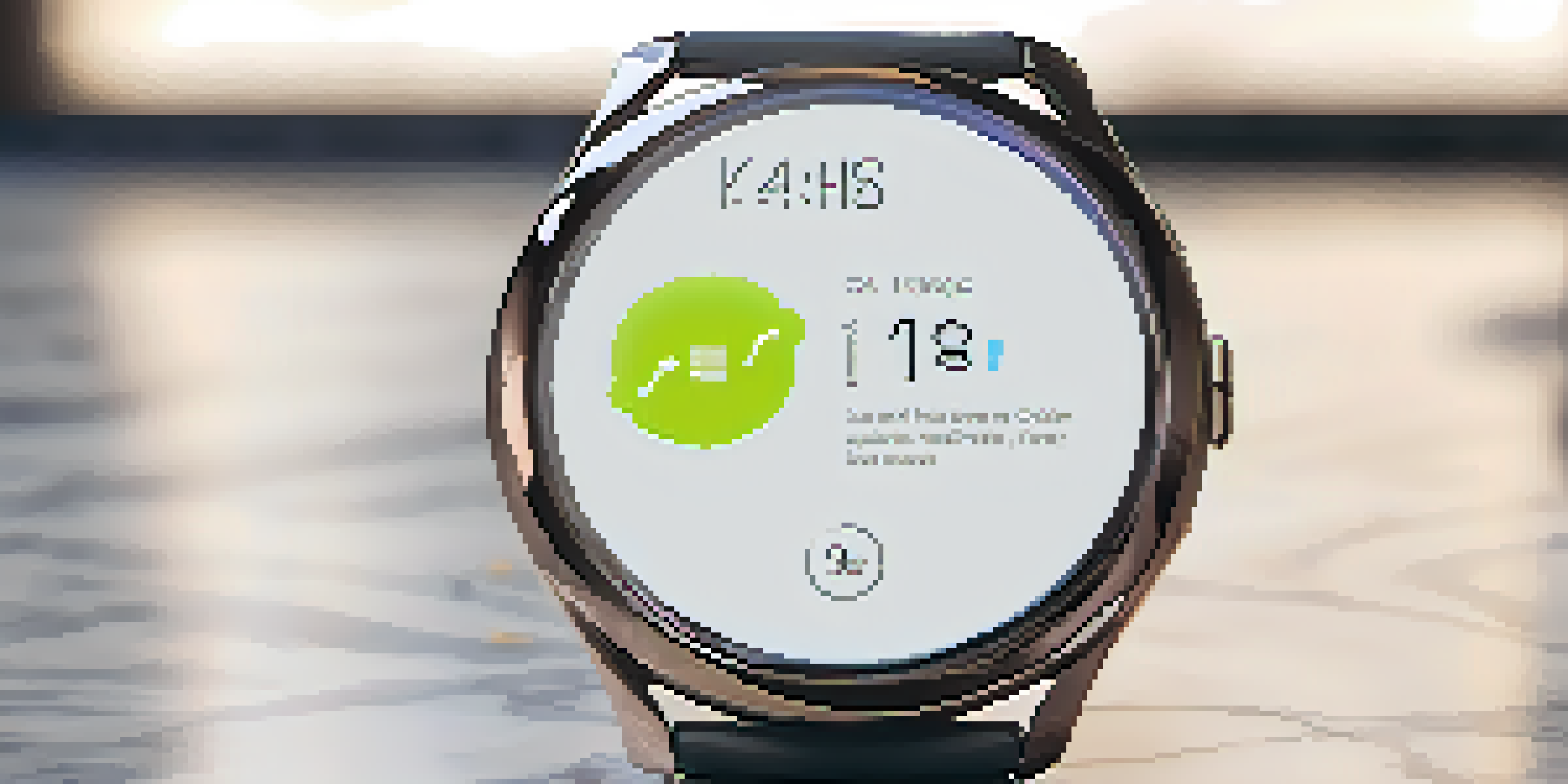 A luxurious smartwatch on a marble surface with health metrics displayed on the screen, illuminated by natural light.