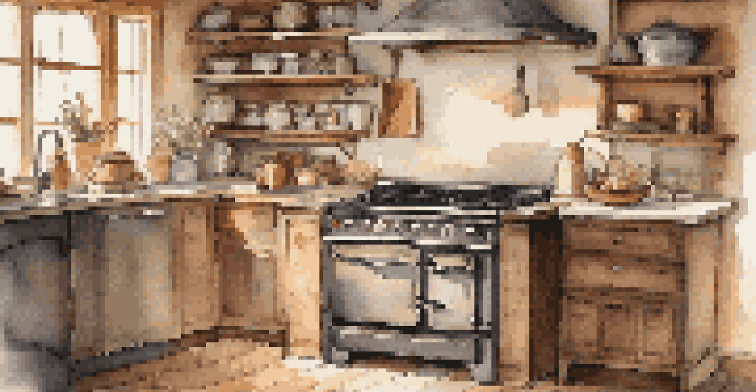 A rustic kitchen featuring an eco-friendly wood-burning stove made from sustainable materials, with wooden cabinets and stone accents.