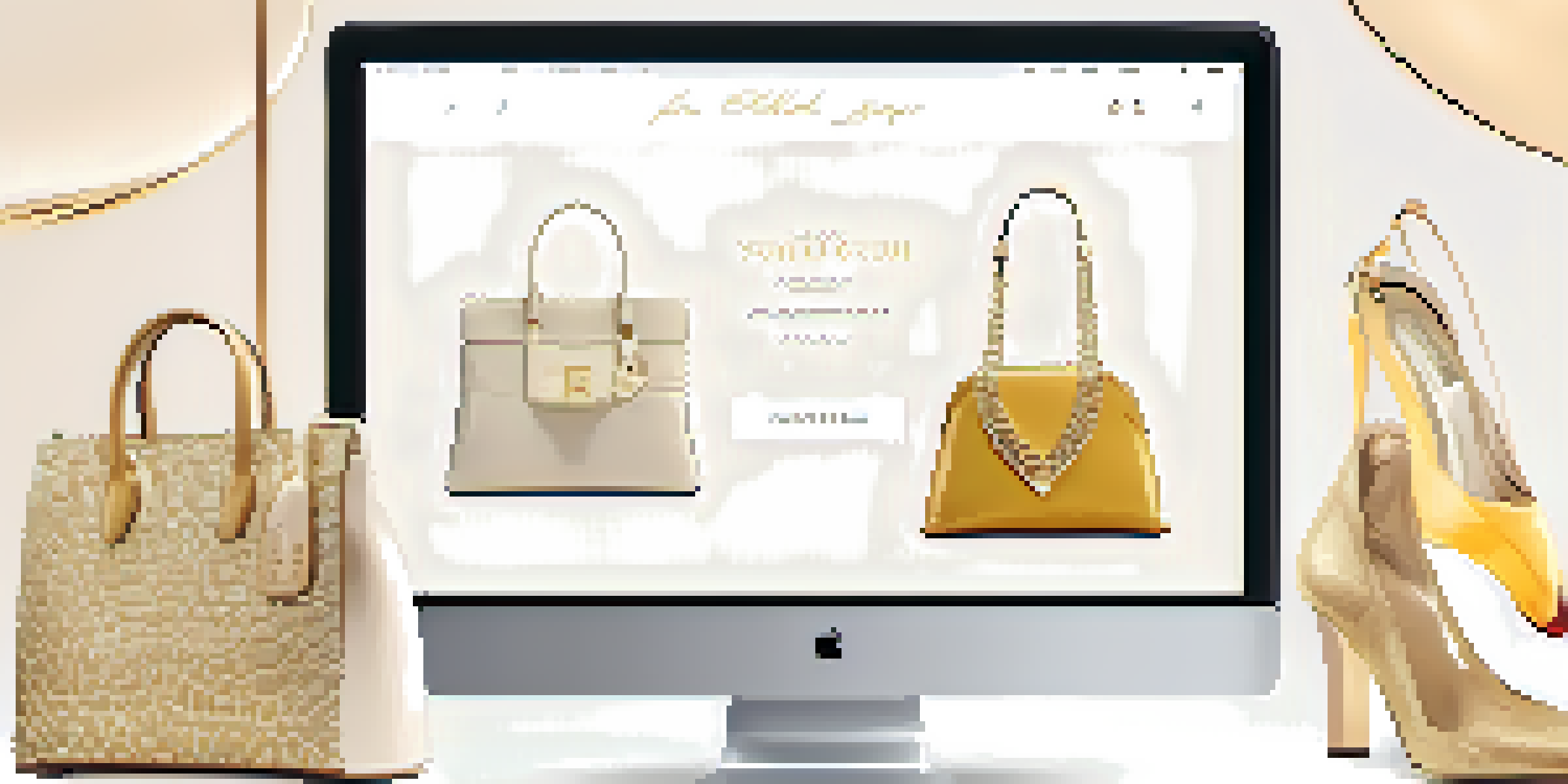 A screenshot of a luxurious e-commerce website displaying designer handbags and shoes with a minimalist design.