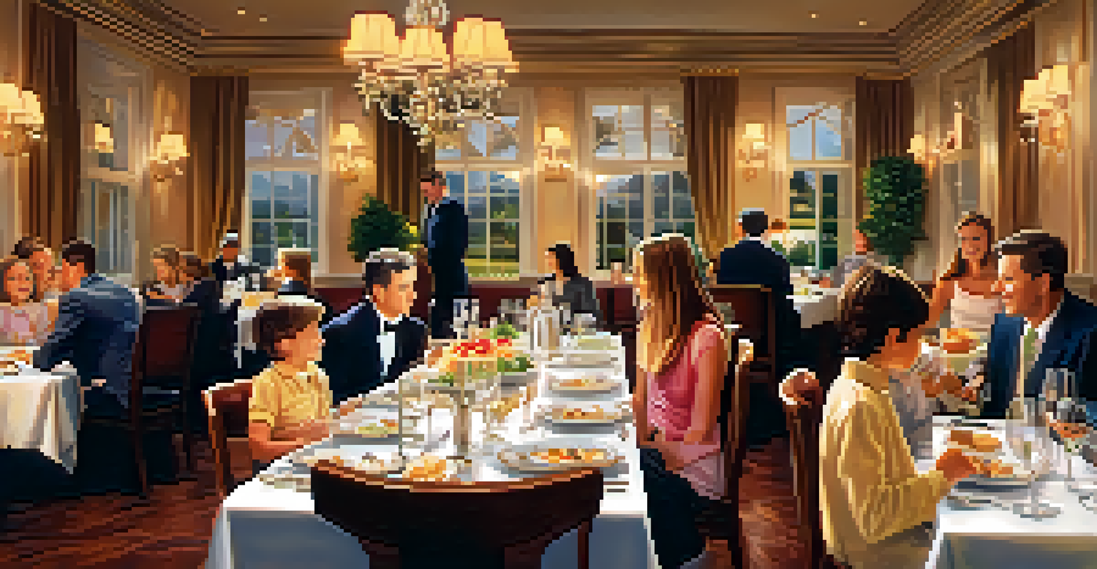 A family enjoying a fine dining experience at a restaurant, with children and parents sharing a meal together.