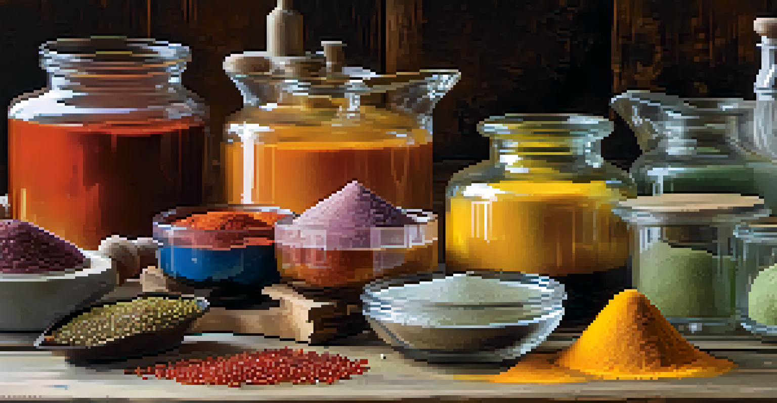 A close-up of various ingredients for molecular gastronomy, including agar-agar and lecithin, displayed on a rustic wooden table.