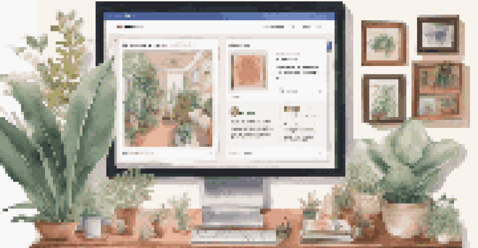 An illustration of a social media feed showcasing luxury digital art, with a hand scrolling and a cozy background of art books and plants.