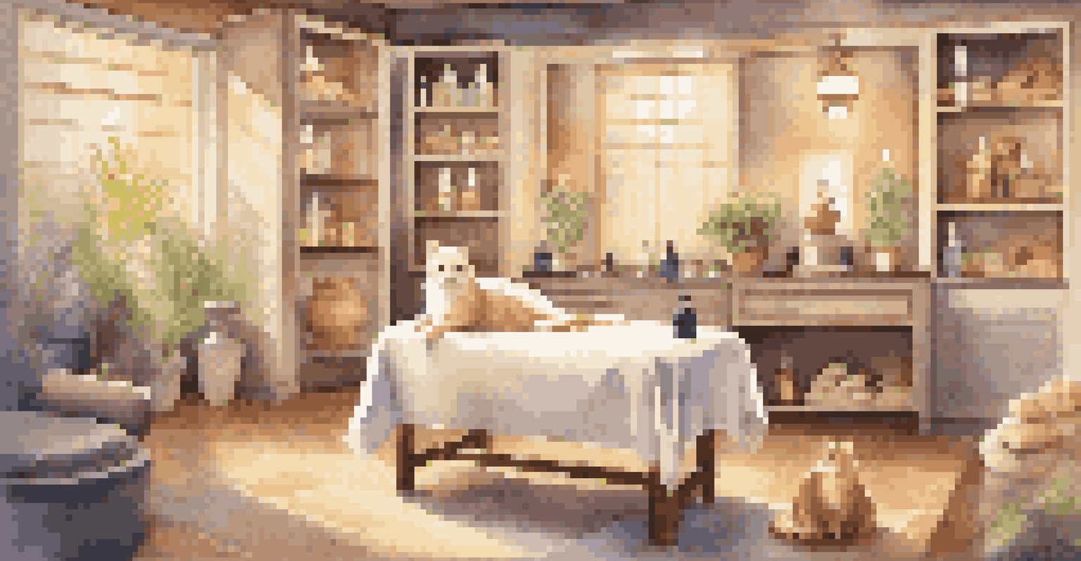 A cat enjoying a relaxing massage in an elegant pet spa treatment room with calming decorations.