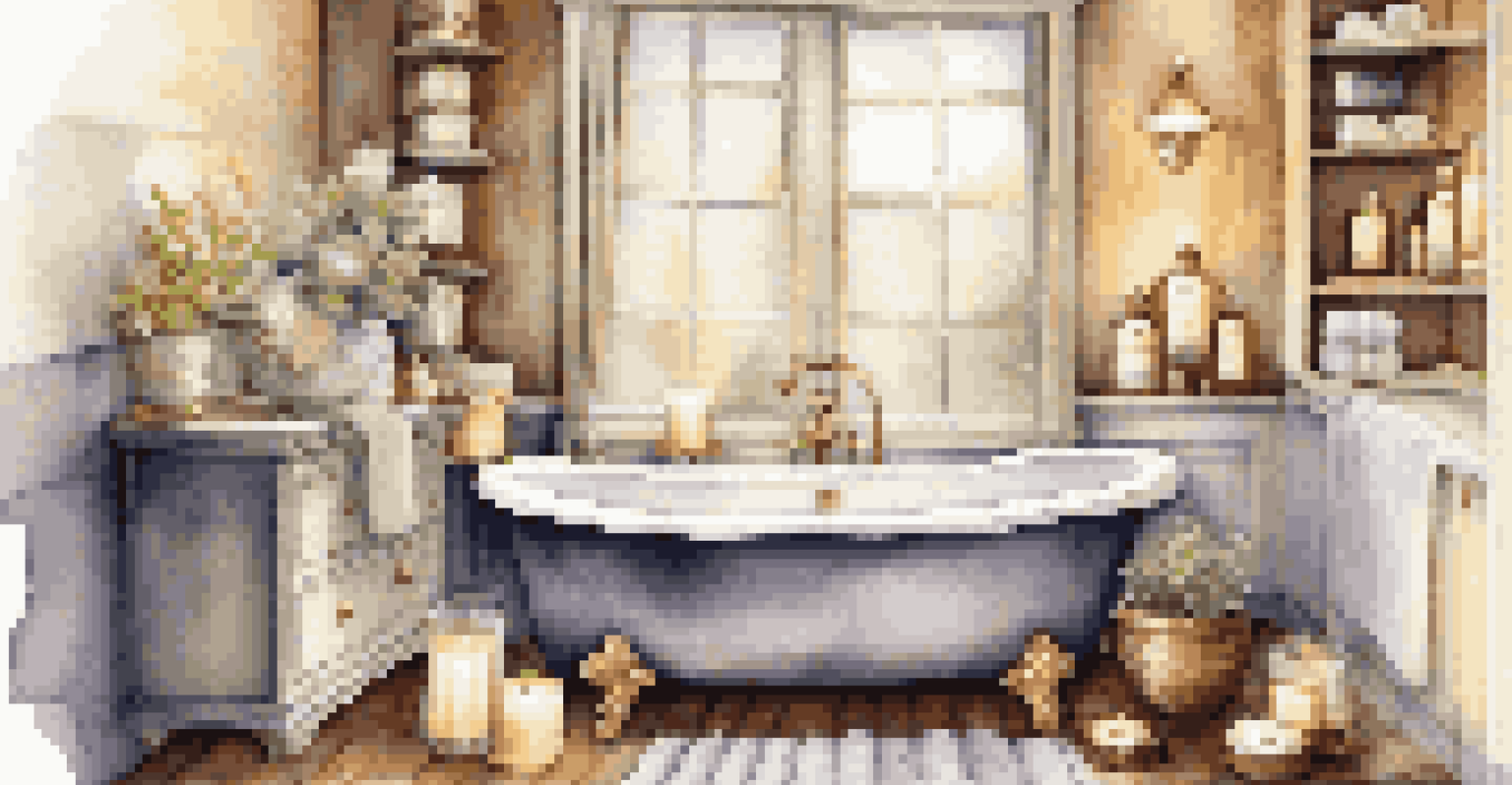 A tranquil bathroom with a bubble-filled tub, essential oils on the edge, and candles creating a relaxing spa ambiance.