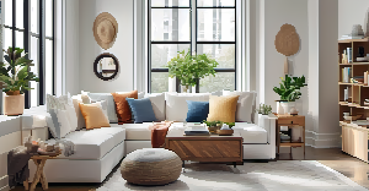 A home décor subscription box with decorative items in a bright living room setting.