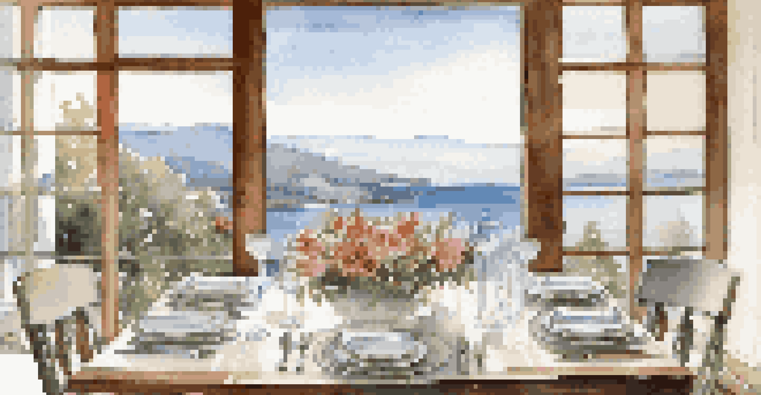 An elegant dining table at a sustainable luxury rental with a scenic ocean view.