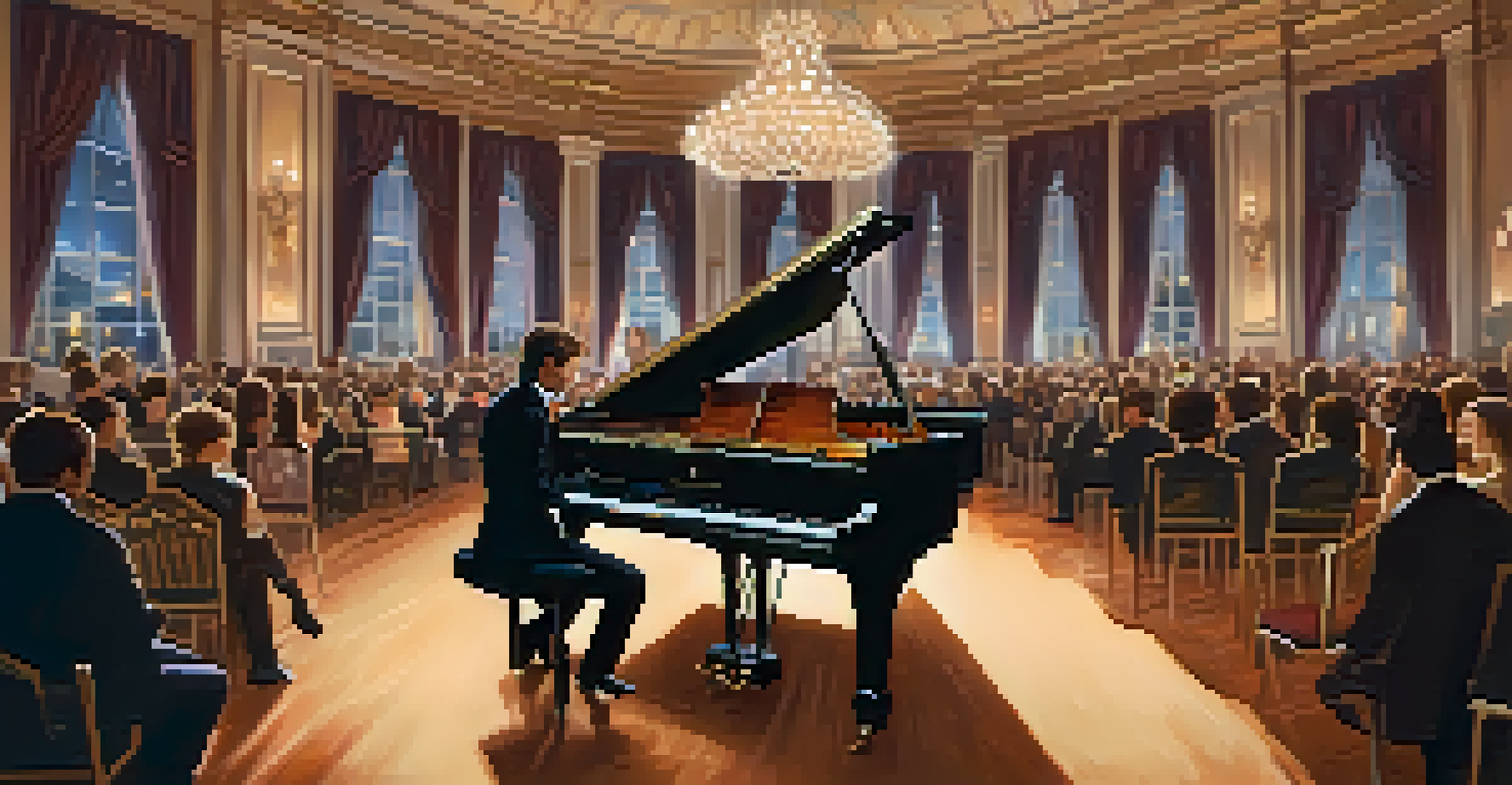 A talented musician performing on stage at a charity event, with an engaged audience and warm lighting creating an intimate atmosphere.