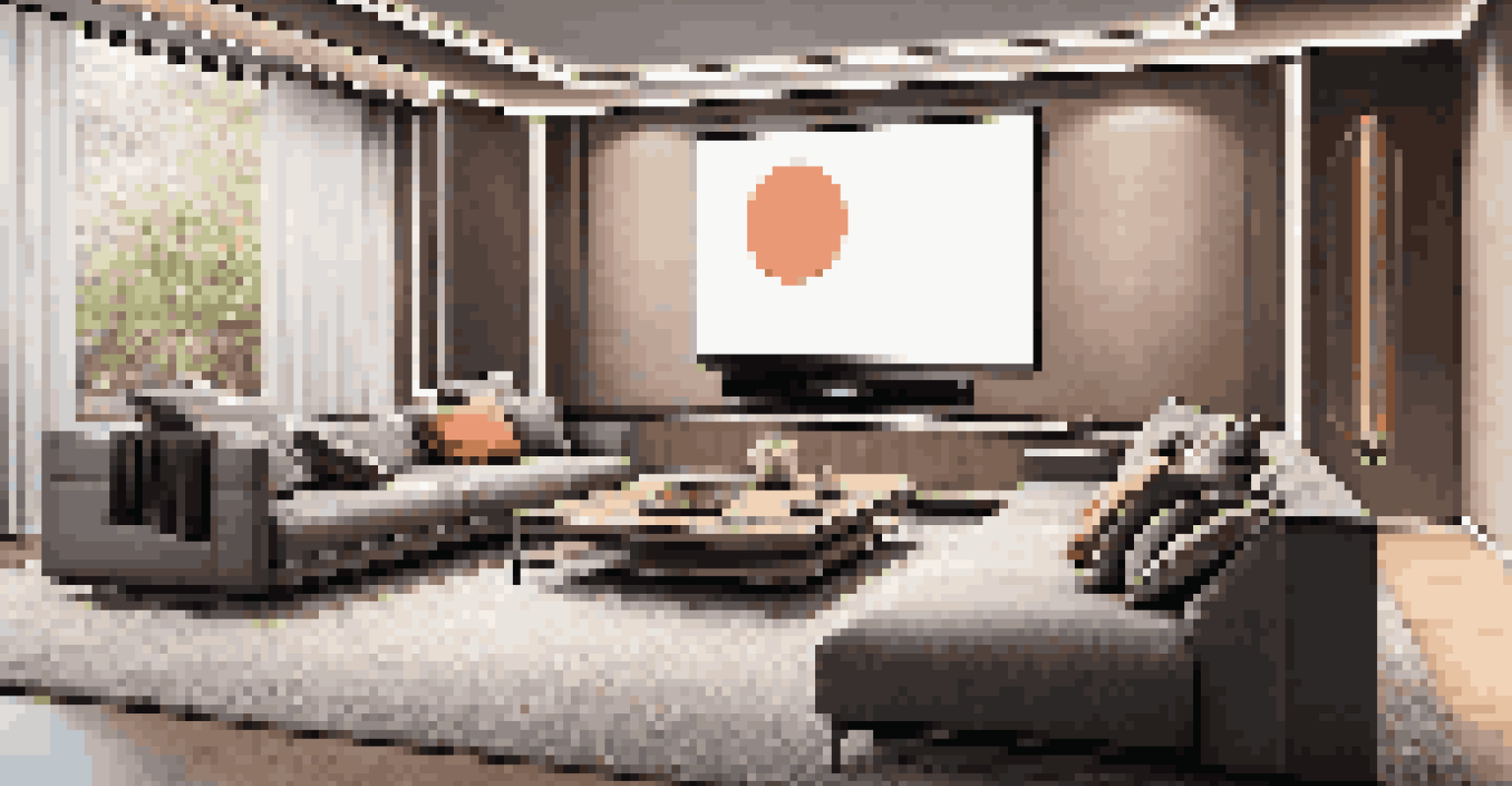 A stylish home theater featuring smart technology, plush seating, and a modern design ready for film enjoyment.