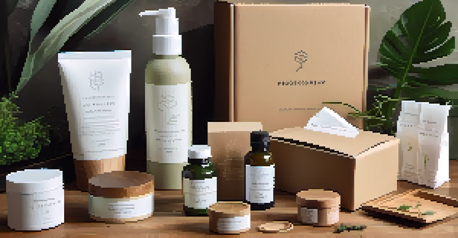 An eco-friendly luxury subscription box with sustainable products, displayed on a wooden surface with greenery in the background.