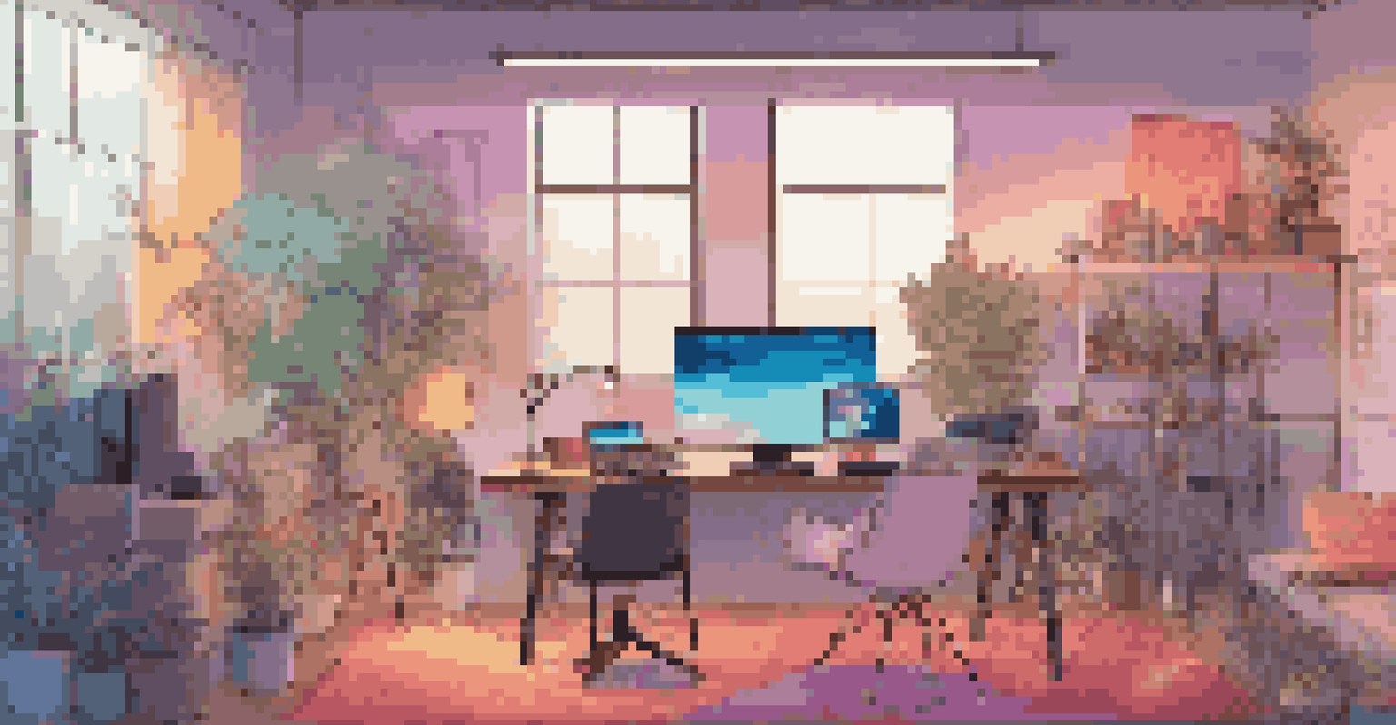 A vibrant streaming room with soft lights, decorations, and a camera capturing the scene.