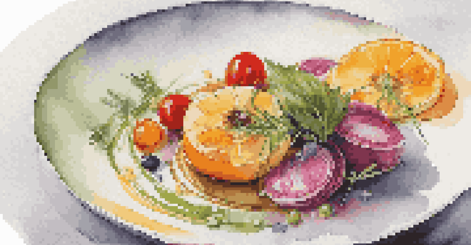 A gourmet dish displayed elegantly, showcasing vibrant colors and intricate presentation under soft natural light.