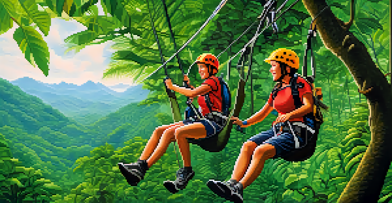 A family zip-lining through a rainforest in Costa Rica, enjoying an adventurous and educational experience in nature.