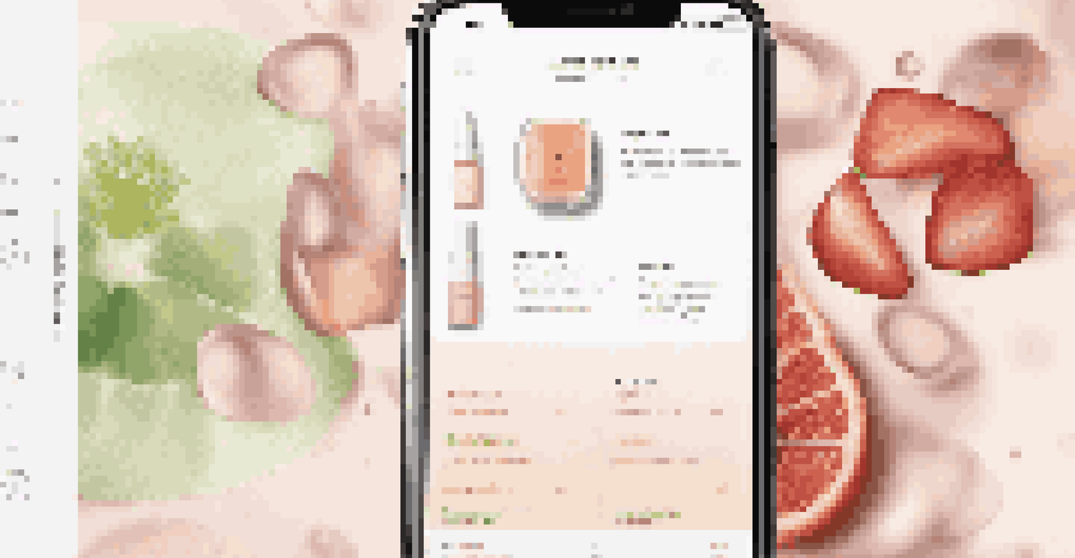 A close-up of a digital interface for personalized skincare recommendations with natural ingredients.