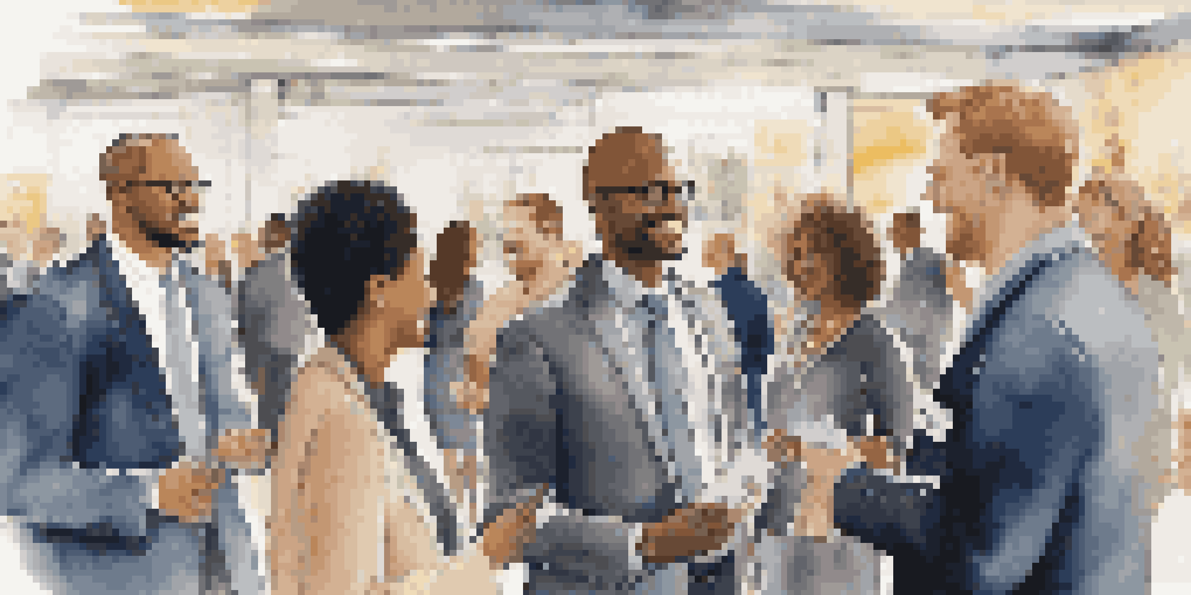 A vibrant networking event with diverse professionals interacting and exchanging ideas in a well-decorated environment.