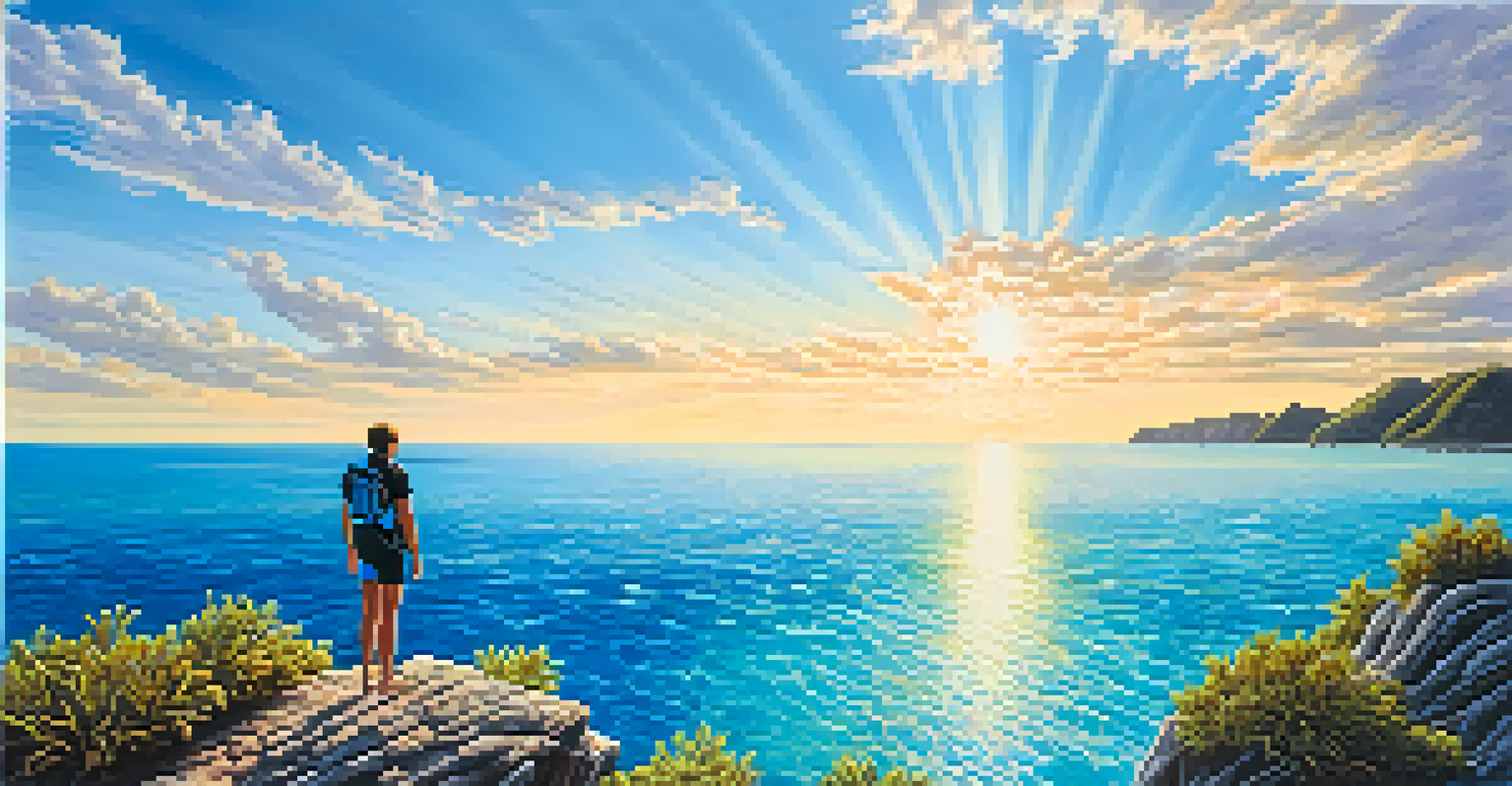 A person standing on a cliff ready to dive into the clear blue waters of the Great Barrier Reef.