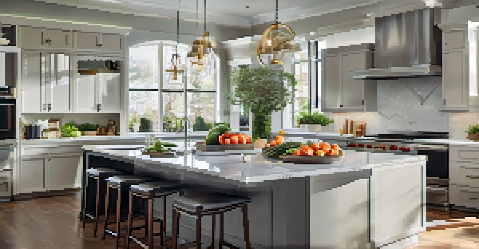 A modern open kitchen with high-end appliances, fresh produce on the island, and bright natural light.