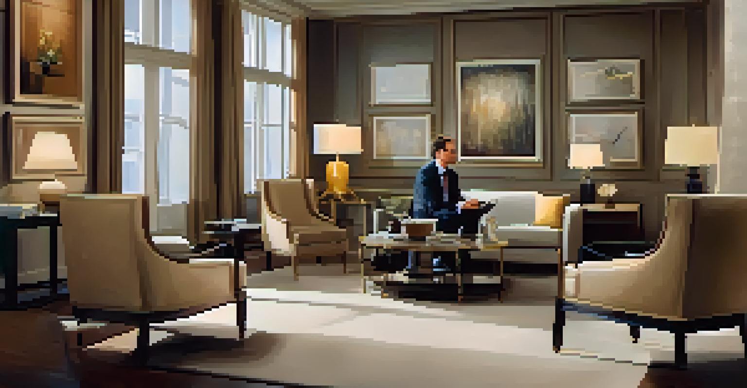 A life coach and client engaged in a discussion in a modern, upscale office setting.