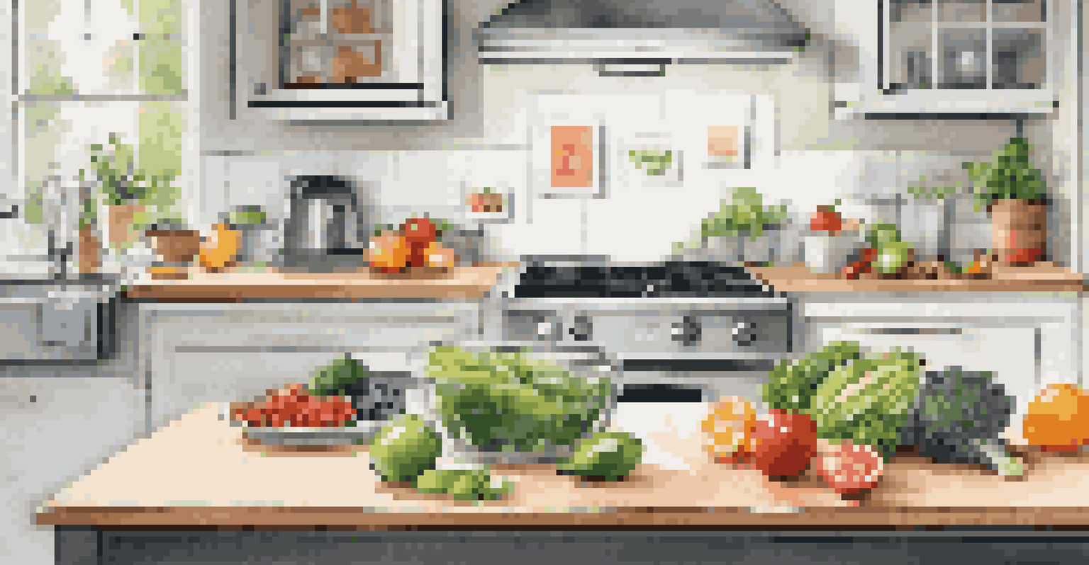 A modern kitchen with a smart kitchen scale and colorful fresh produce, highlighting the integration of technology in meal preparation.