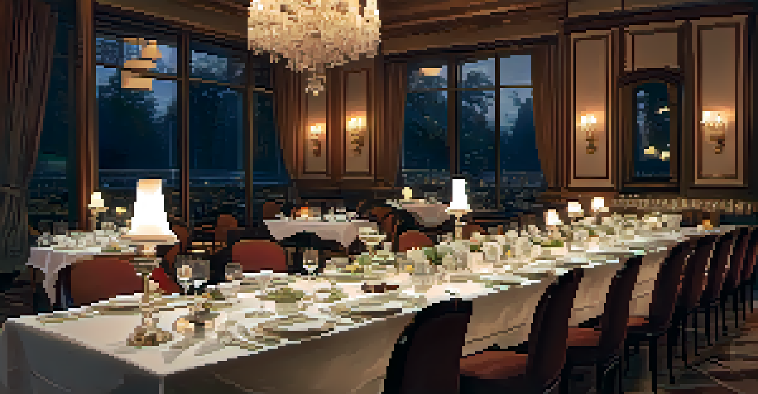An elegant dining table set in a Michelin-starred restaurant, featuring fine china, crystal glassware, and candlelight, creating a luxurious ambiance.