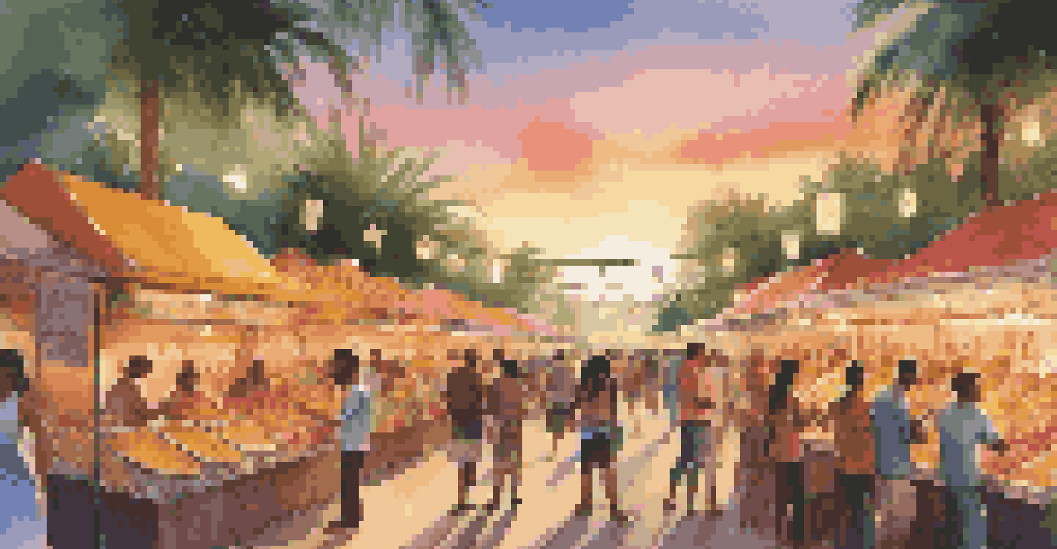 A lively outdoor music festival with colorful food stalls and people enjoying dishes inspired by popular songs.