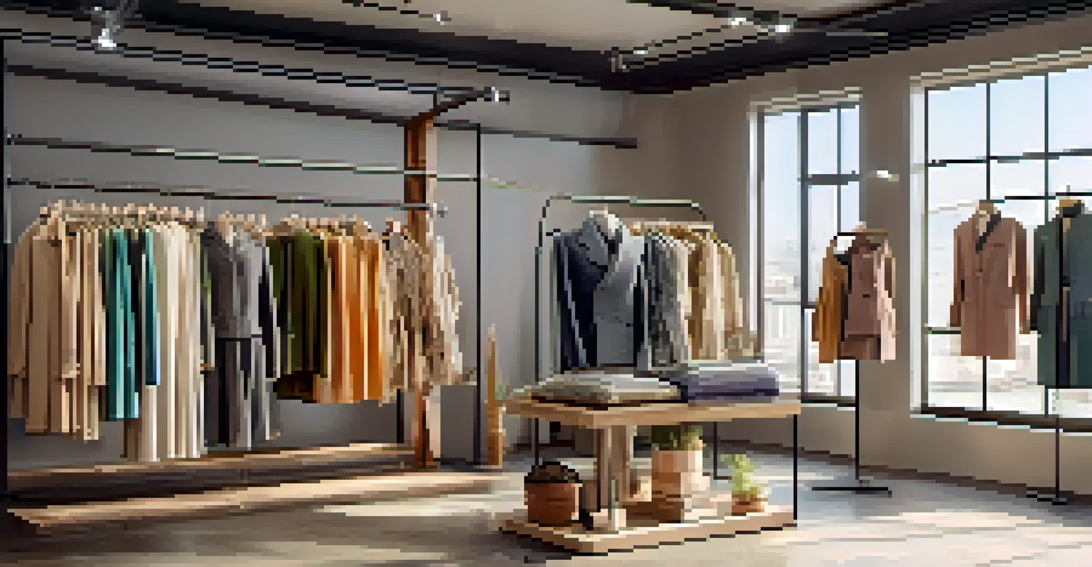 A boutique displaying luxury garments made from sustainable materials in a bright, airy interior.