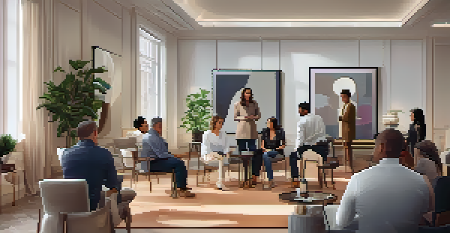 A luxury relationship workshop with couples participating in exercises under the guidance of a coach, highlighting personal growth.