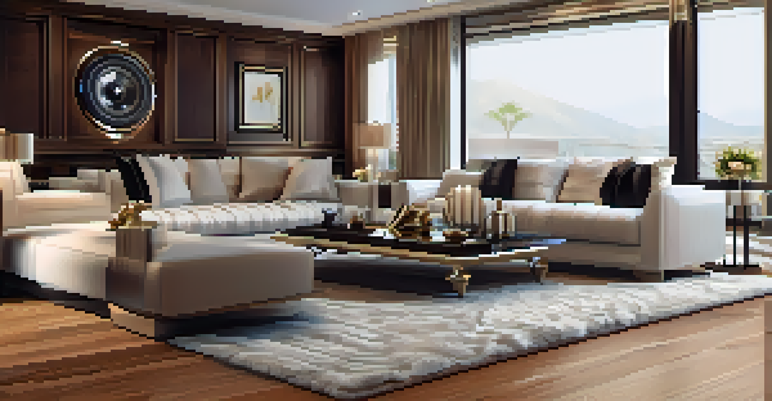 A close-up of a luxurious floor speaker in a well-decorated home interior with polished wooden floors and tasteful decor.