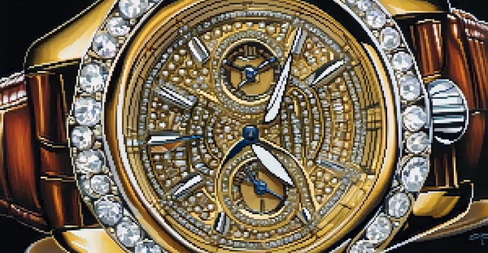 A close-up image of a diamond-encrusted watch on a velvet surface, illuminated by soft natural light.